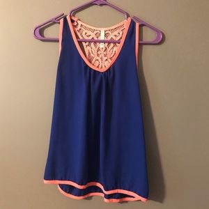 Blue and neon pink razed back tank